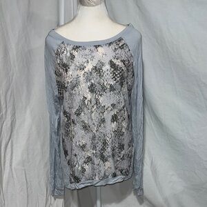 Banana Republic Light Blue Graphic Long Sleeve Top Medium